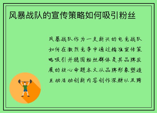 风暴战队的宣传策略如何吸引粉丝